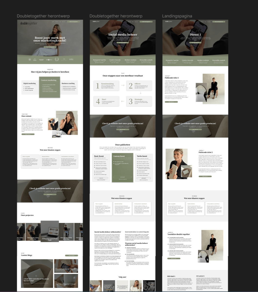 Dynamisch webdesign voor doubletogether in figma.